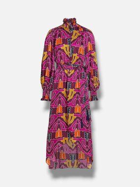 Borgo De Nor Women's Pink Ivy Geometric Satin Belted Midi Dress Size 10